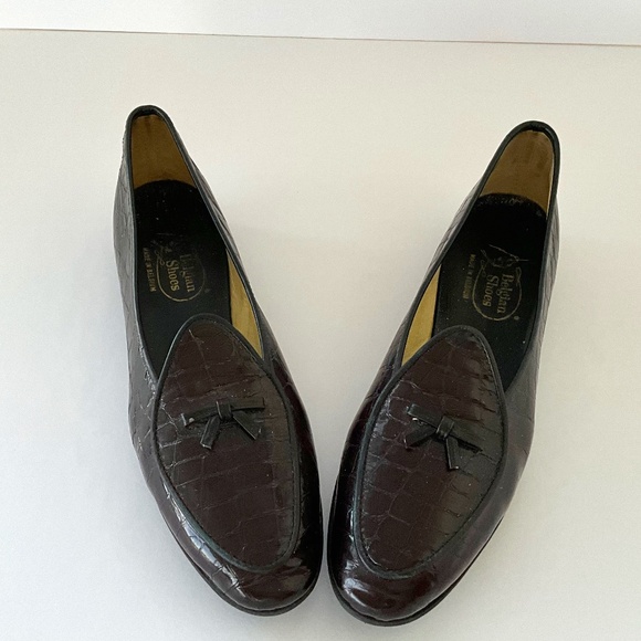 Belgian Croco Patent Calf Brown Size 7 1/2N (Fits closer to 8 1/2) - Picture 1 of 15